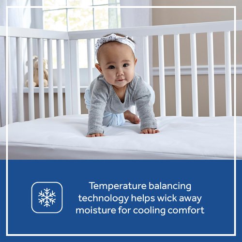 Sealy Cool Comfort Waterproof Fitted Toddler Bed and Baby Crib Mattress Pad Cover Protector, Noiseless, Machine Washable and Dryer Friendly, 52" x 28" - White