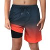 Boys Black Red Ombre Swim Trunks with Boxer Brief Liner Anti Chafe No Binding Swimming Shorts Compression Lined 4-Way Stretchy UPF Quick Dry Bathing Suit Size 14-16