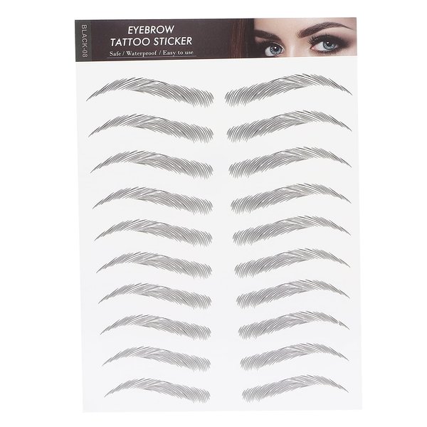 6D Eyebrow Tattoo Sticker Professional Waterproof Eyebrow Transfer Sticker Eyebrow Makeup Tool for Women and Girls (Black)(BLACK-08)