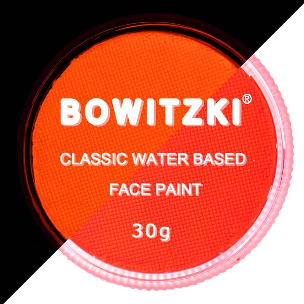 Bowitzki 30g Professional UV Neon Face Paint Glow Body Paint In the Dark Water Based Face painting Makeup Safe for Kids and Adults Split Cake Single Color (Neon Orange red)