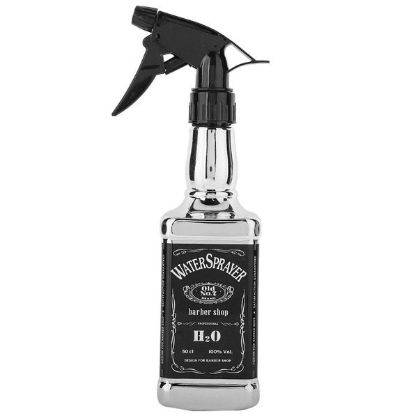 TEUOPIOE Water Sprayer 500ml/16.9oz Hair Spray Bottle Hairdressing Barber Spray Bottle Whisky Squirt Bottle Mist Salon Hair Tools Home Gardening (Silver)