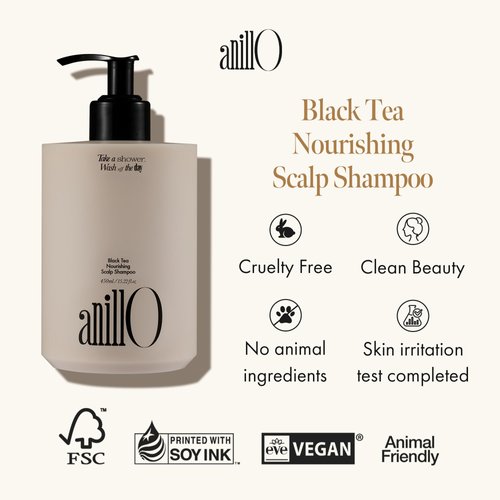 ANILLO Black Tea Nourishing Scalp Shampoo 450ml / 15.22 fl. Oz, Daily Vegan Haircare Shampoo with Black Tea, Hyaluronic Acid and Amino Acids to Strengthen the Scalp Barrier