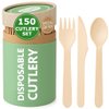 (150 Pcs) Special Edition Compostable Cutlery Set - Disposable Wooden Cutlery Set - Alternative to Plastic, Eco Friendly, Biodegradable, 50 Each Wooden Spoons, Knives, Forks Disposable Utensils Set