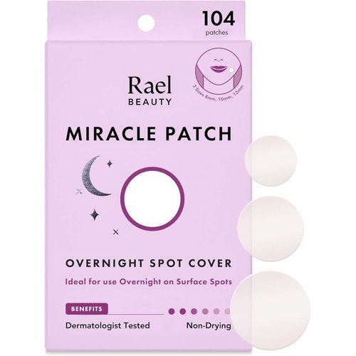 Rael Pimple Patches, Miracle Overnight Spot Cover - Hydrocolloid Acne Patch for Face, Zit & Blemish, Thicker & Extra Adhesion, All Skin Types, Vegan, Cruelty Free, 3 Sizes (104 Count)