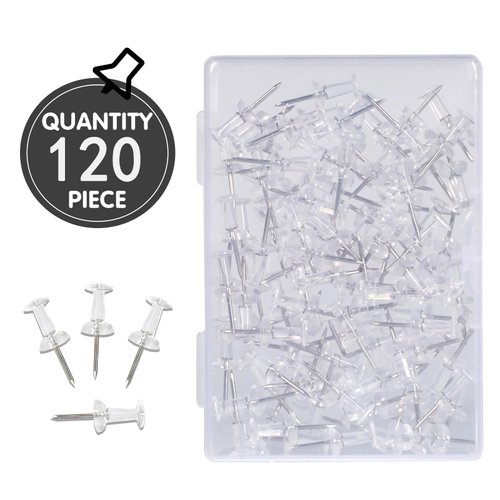 YEVEETTE 120-Pack Push Pins for Bulletin Board, Thumb Tacks with Clear Plastic Tip and Steel Tip, Portable and Durable Wall Tacks Suitable for Cork Board, Office and Daily Life