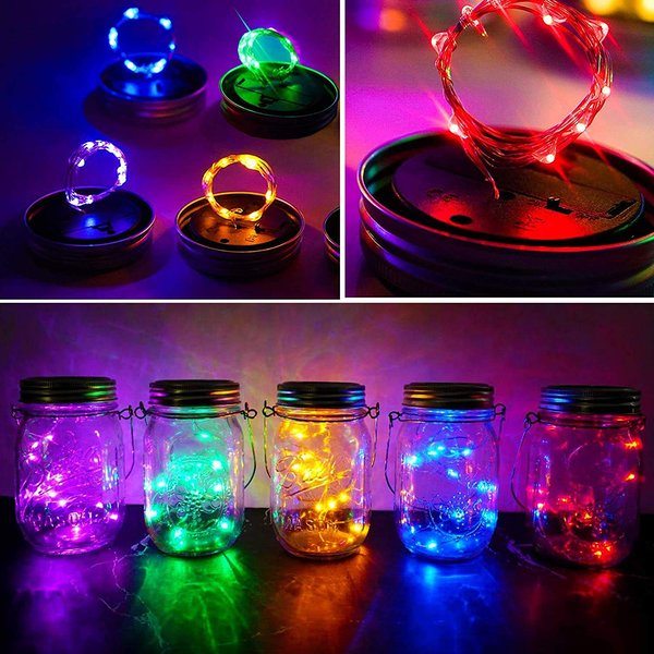 ANGMLN Mason Jar Solar Lights 10 Pack 30 LED Outdoor Solar Firefly Lights, Solar Fairy String Lids Lights,Waterproof Mason Solar Lights with Hangers for Regular Mouth Jars (Jars Not Included)