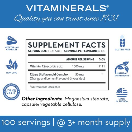 Vitaminerals C-MAX | 1000mg Vitamin C | Citrus Bioflavonoids | 100 Veggie Caps