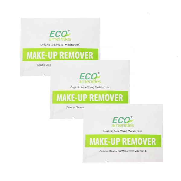 ECO Amenities Aloe Vera and Vitamin E Enriched Makeup Remover Wipes Individually Wrapped Facial Towelettes Skin Cleansing Wipes, 90 Count