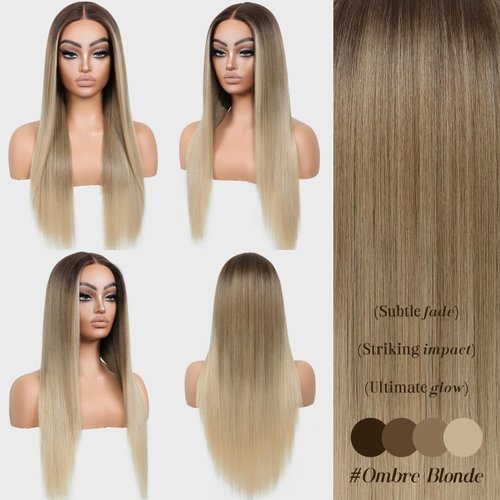 ENCOUNTERU Ombre Blonde Lace Front Wig Straight Wigs for Women Synthetic Lace Front Dirty Blonde Long Straight Wigs 13X5X1 HD Lace Frontal Natural Looking Ready to Go Glueless Wig