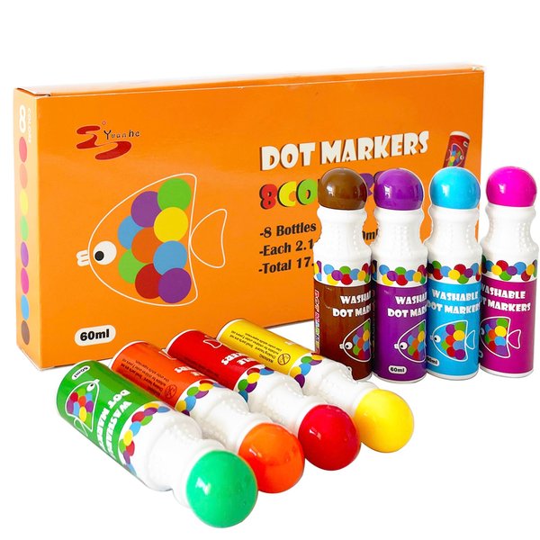 Yuanhe Dot Markers Bingo Daubers - 8 Colors Washable Paint Dotters for Toddlers and Kids Art Supply