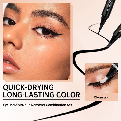 HOSAILY Winged Eyeliner Quick Fix Makeup Cleanser Eraser Pen Set, Waterproof Smudgeproof Eyeliner Stamp Cat Eye Stencils, Makeup Corrector Pen for Eyeliner Lipstick Mascara with 3 Replacement Heads