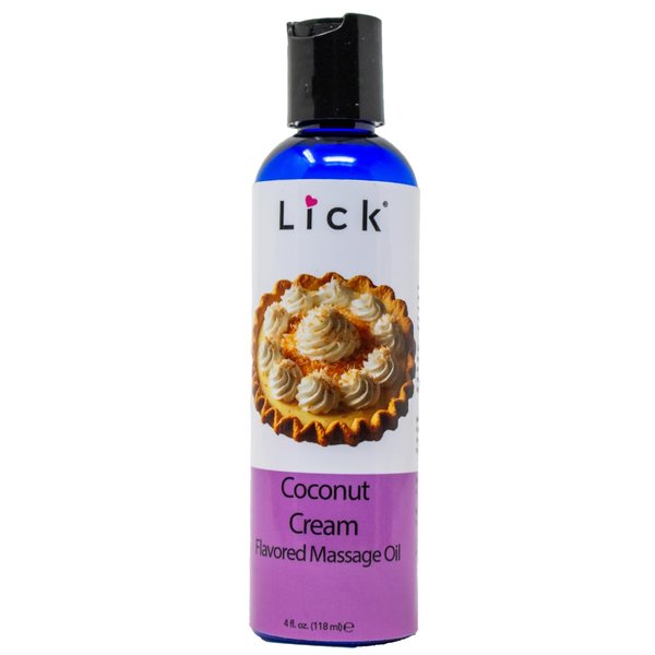 Lick Coconut Cream Flavored Massage Oil - Body Oil, Vitamin E Oil Enriched, Non-Greasy for Women, Ideal for Date Night - Warming, Edible, and Perfect for Couple's Enjoyment 4 oz