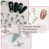 KACHIMOO 20PCS Cross Nail Charms 3D Silver Star Nail Charms Planet Nail Art Charms Shiny Starlight Nail Jewelry Gems Y2K Nail Charms for Women Girl Acrylic Nails Decoration