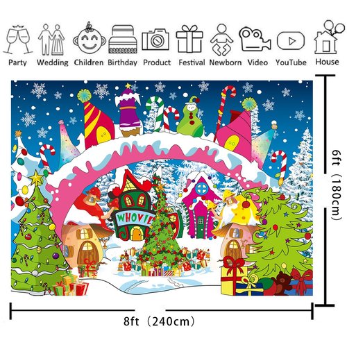 XCKALI Christmas Backdrop Christmas Village Backdrop Winter Christmas Happy New Year Family Holiday Party Decoration Xmas Baby Shower Party Supplies 8x6FT