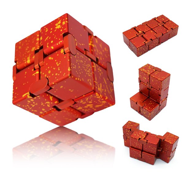 DOLASEV Fidget Toys Infinity Cube, ADHD Desk Toys for Office for Adults Stress Relief, Metal Fidget Toys for Kids Party Favors, Stocking Stuffers, Easter Basket Stuffers (Red Yellow)