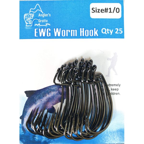 Angler's Grotto EWG Offset Shank Worm Hook | 15/25 Count Per Pack | Freshwater Saltwater Fishing Hooks | High Carbon Steel Extra Strength | Size #1#1/0#2/0#3/0#5/0 (Size #3/0, 15 Count)