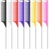 8 Pieces Pintail Comb Rat Tail Comb Hairdressing Styling Comb Anti-Static Heat Resistant Tail Comb Teasing Comb Parting Comb for Hair Salon Home Supplies, 8 Colors