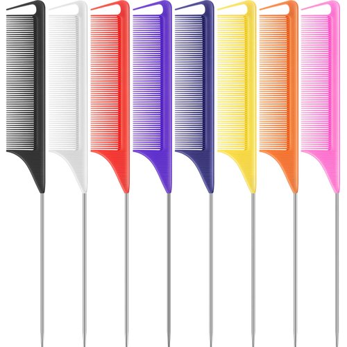 8 Pieces Pintail Comb Rat Tail Comb Hairdressing Styling Comb Anti-Static Heat Resistant Tail Comb Teasing Comb Parting Comb for Hair Salon Home Supplies, 8 Colors