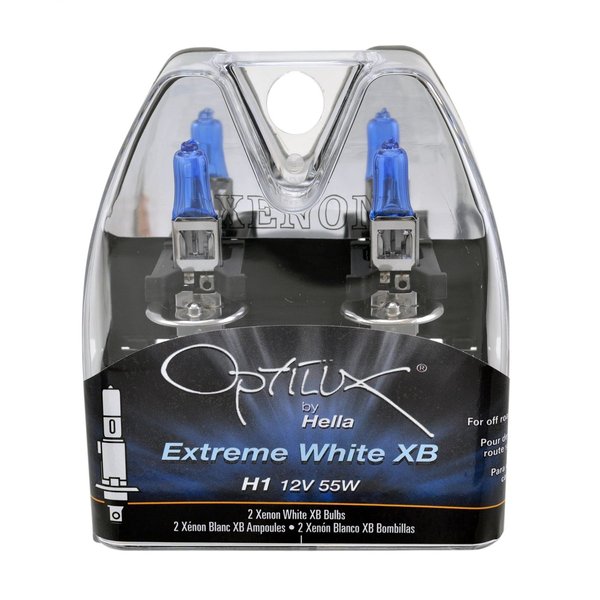 HELLA H71071242 Optilux XB Series H1 Xenon White Halogen Bulbs, 12V, 55W, 2 Pack