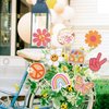 18 PCS Hippie Party Centerpiece Sticks Dasiy Bus 60s Retro Boho Peace Sign Hand Butterfly Two Groovy Table Flower Centerpieces Sticks for Hippie Two Groovy Carnival Theme Birthday Party Supplies