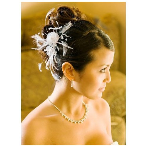 Ivory Feather Bridal Comb Floral Hair Comb Accesories