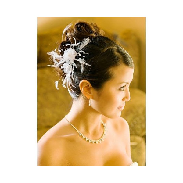 Ivory Feather Bridal Comb Floral Hair Comb Accesories