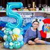 40 Inch Number 5 Balloon Blue Ocean Under the Sea Number Five Foil Balloons Tower with Shark Bubble Fish for Boys 5th Birthday Party Decor Blue Green Underwater Digital Aluminum Mylar Balloons Stack