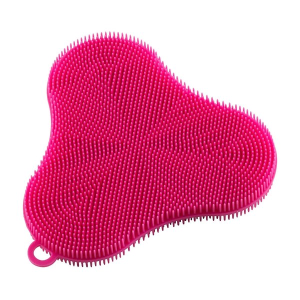 Kuhn Rikon Stay Clean Silicone Scrubber Sponge/Dish Cloth, Clover, Pink, Standard