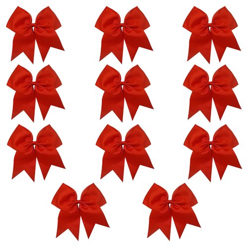 Cheer Bows Red Cheerleading Softball - Gifts for Girls and Women Team Bow with Ponytail Holder Complete your Cheerleader Outfit Uniform Strong Hair Ties Bands Elastics by Kenz Laurenz (11)