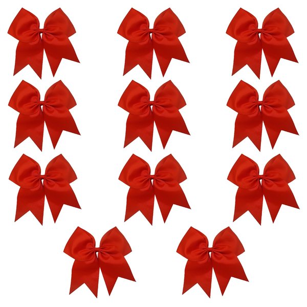 Cheer Bows Red Cheerleading Softball - Gifts for Girls and Women Team Bow with Ponytail Holder Complete your Cheerleader Outfit Uniform Strong Hair Ties Bands Elastics by Kenz Laurenz (11)