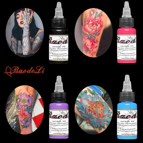 BAODELI 14Pcs Tattoo Ink Set - 1 oz 30ml/Bottle Tattoo Inks Pigment Kit for 3D Makeup Beauty Skin Body Art - 14 Colors