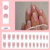 24Pcs Acrylic Press on Nails Medium Square Fake Nails Pink Ombre Glue on Nails False Nails with Gloss Glittering Powder Designs Nails Press on Artificial Nails Stick on Nails for Women Girls