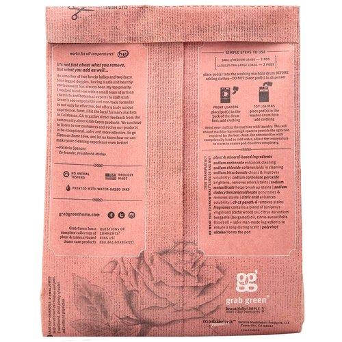 Grab Green Stoneworks Natural Laundry Detergent Powder Pods, Rose Petal, 50 loads