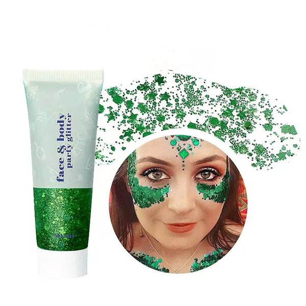 MAEPEOR Face Body Glitter Gel 14 Colors Mermaid Sequins Body Glitter Gel Chunky Holographic Glitter Liquid Body Makeup for Face Body Hair Nails (50ml, F09 Green)