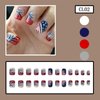 Independence Day Press on Nails Short Square 24Pcs Glossy Full Cover Acrylic French False Nails with Patriotic Designs Glue on Fingernails USA Flag Artificial July 4th Fake Nails for Women Girls