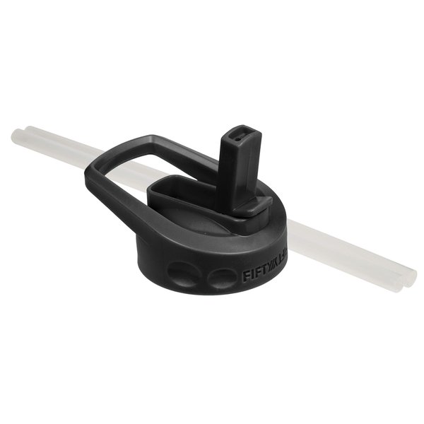 FIFTY/FIFTY A68002BK0 Wide Mouth Cap Lid Water Bottle with Straw, Black