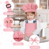 BOUBONI Kids Apron and Chef Hat Set Adjustable Child Art Aprons with 2 Pockets Toddler Chef Hat and Apron for Cooking Baking Painting (Pink)