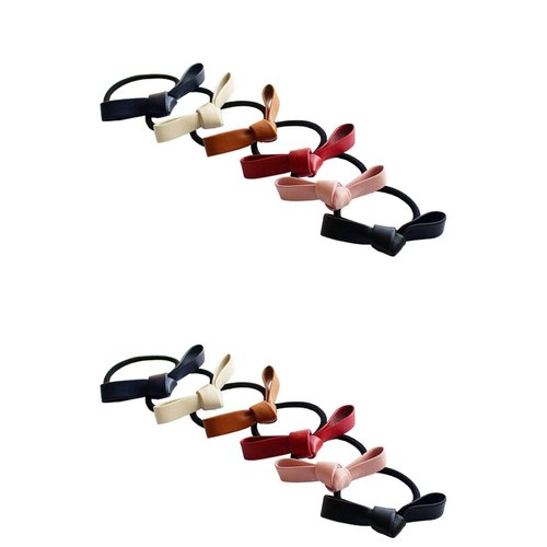 Xinjincang 6Pcs Multicolour Small Knotted Bow Hair Ties PU Leather Elastic Hair Bands Simple Hair Ropes Ponytail Holder Hair Elastics and Ties Hair Accessories Hair Care, Black