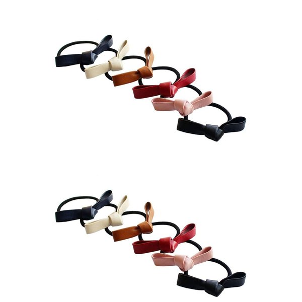 Xinjincang 6Pcs Multicolour Small Knotted Bow Hair Ties PU Leather Elastic Hair Bands Simple Hair Ropes Ponytail Holder Hair Elastics and Ties Hair Accessories Hair Care, Black