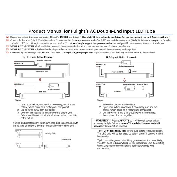 Fulight Not-a-Plug-and-Play Type & Rotatable F4T5/CW LED Tube Light - 6-Inch 2W (4W Equivalent), Cool White 4000K, Double-End Powered, Frosted Cover- 110/120VAC