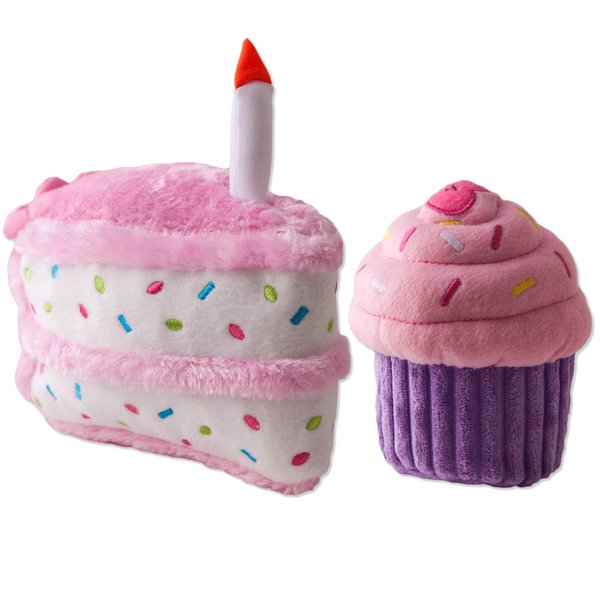 Dog Birthday Toy Squeaky Chews - Birthday Cake Dog Toy and Cupcake Dog Toys | Birthday Toys (Pink)