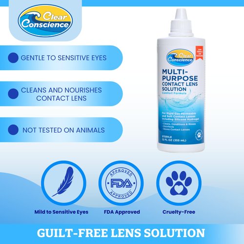 Cruelty-Free Contact Lens Solution 12oz - Multi Purpose Contact Solution & Contact Lens Cleaner - Eye Contact Solution, Sterile Isotonic Contact Lenses Solution by Clear Conscience