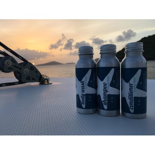 Travel Size Shampoo, Conditioner and Body Wash - Rosemary, Mint, Vanilla - Sulfate Free, Refillable Bottle, 2.5 oz