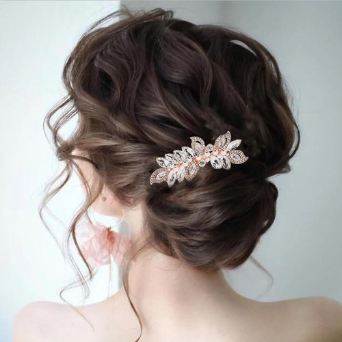 Foyte Crystal Wedding Hair Comb Pearl Bride Headpiece Rose Gold Rhinestone Hair Piece Bridal Side Hair Accessories for Women and Girls