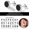 ChicSilver Mens Black Stud Earrings 925 Sterling Silver Round Black Onyx Stud Earrings with Viking Rune Men Earrings Studs
