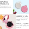Folding Hair Brush with Mirror for Purse/Pocket,Round Mini Compact Massage Comb for Girls and Women (Pink+White)