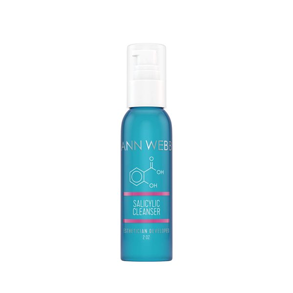 Ann Webb Salicylic Exfoliant Cleanser - Strong but Gentle Non-drying, Lightly Foaming Face wash with Salicylic Acid for Blackheads & Breakouts-Great for Oily & Acne Prone Skin 2oz