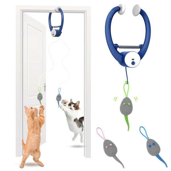 Bolpetizo Interactive Cat Feather Toys, Retractable Teaser Toy, Hanging Interactive Toys for Indoor Cats Kitten Play Chase Exercise, Automatic Kitten Mental Exercise Toys, with Three Mice Plush Toy