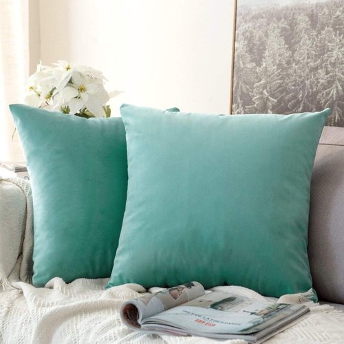 MIULEE Pack of 2 Velvet Pillow Covers Decorative Square Pillowcase Soft Solid Cushion Case for Spring Sofa Bedroom Car 22x22 Inch 55x55 cm Aqua Green