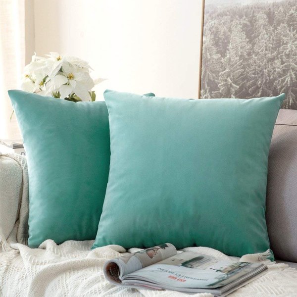 MIULEE Pack of 2 Velvet Pillow Covers Decorative Square Pillowcase Soft Solid Cushion Case for Spring Sofa Bedroom Car 22x22 Inch 55x55 cm Aqua Green